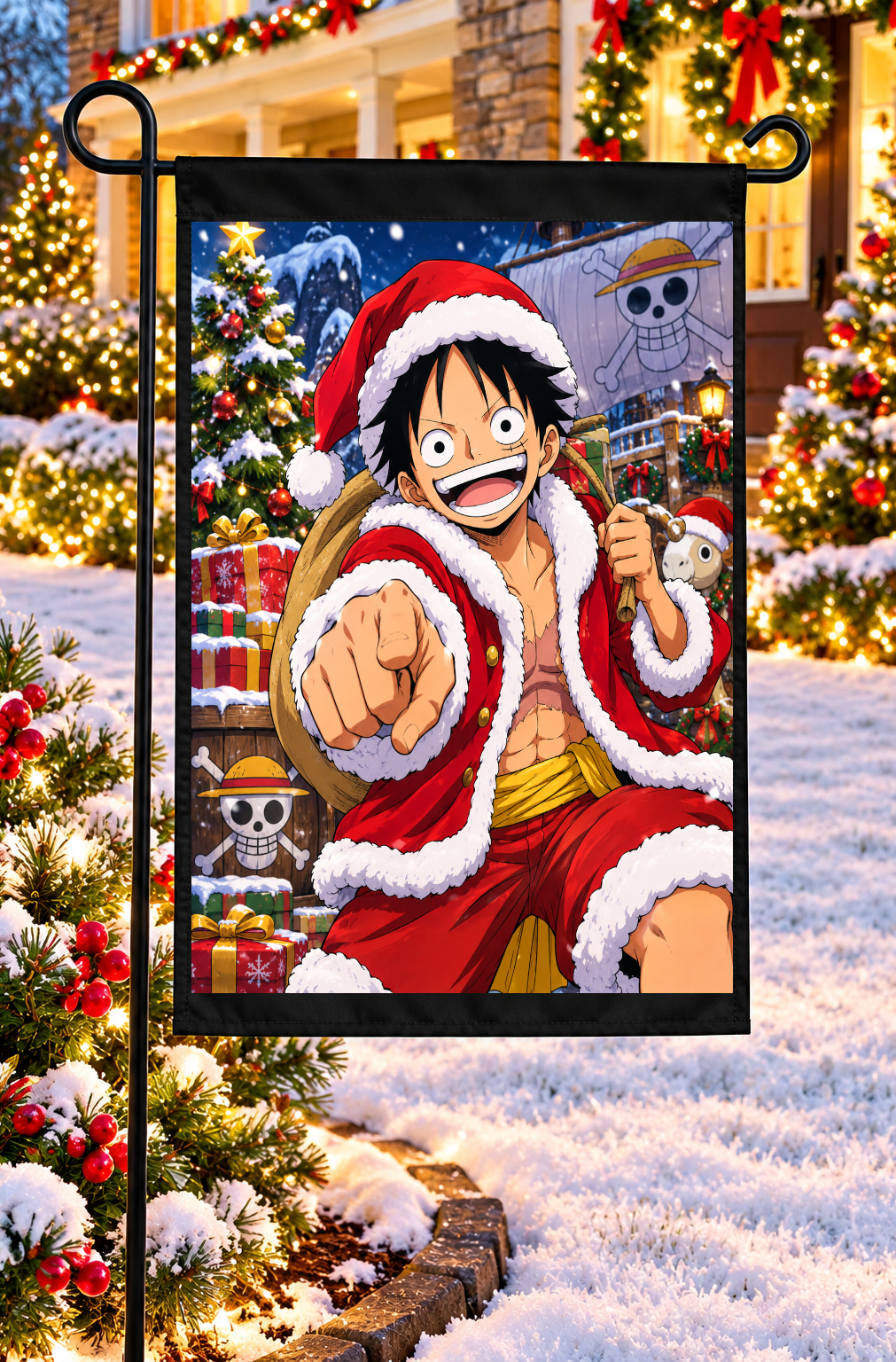 One Piece Monkey D. Luffy Christmas Garden Flag – 12" × 18"