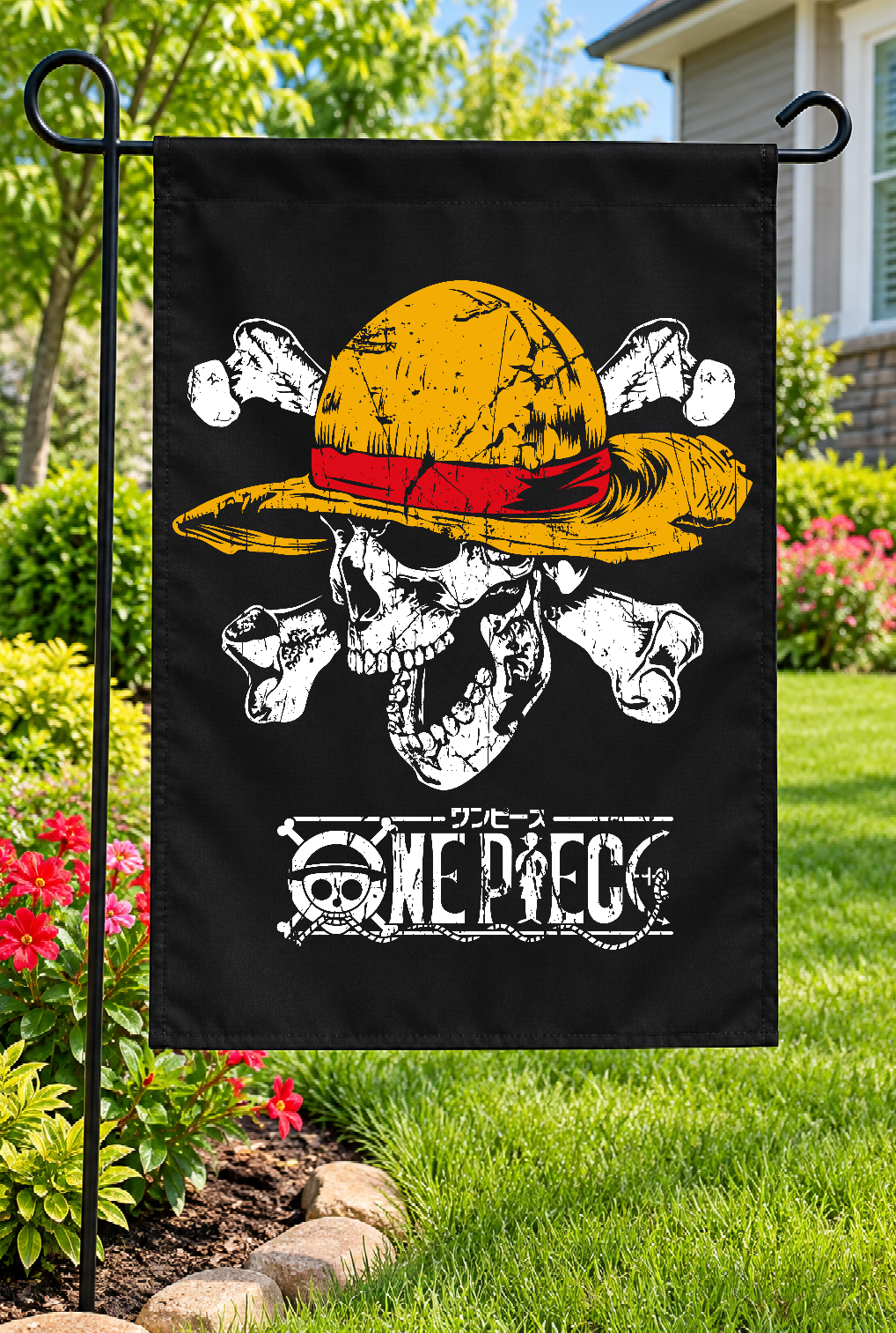 One Piece Straw Hat Skull &amp; Crossbones Garden Flag – 12" × 18"