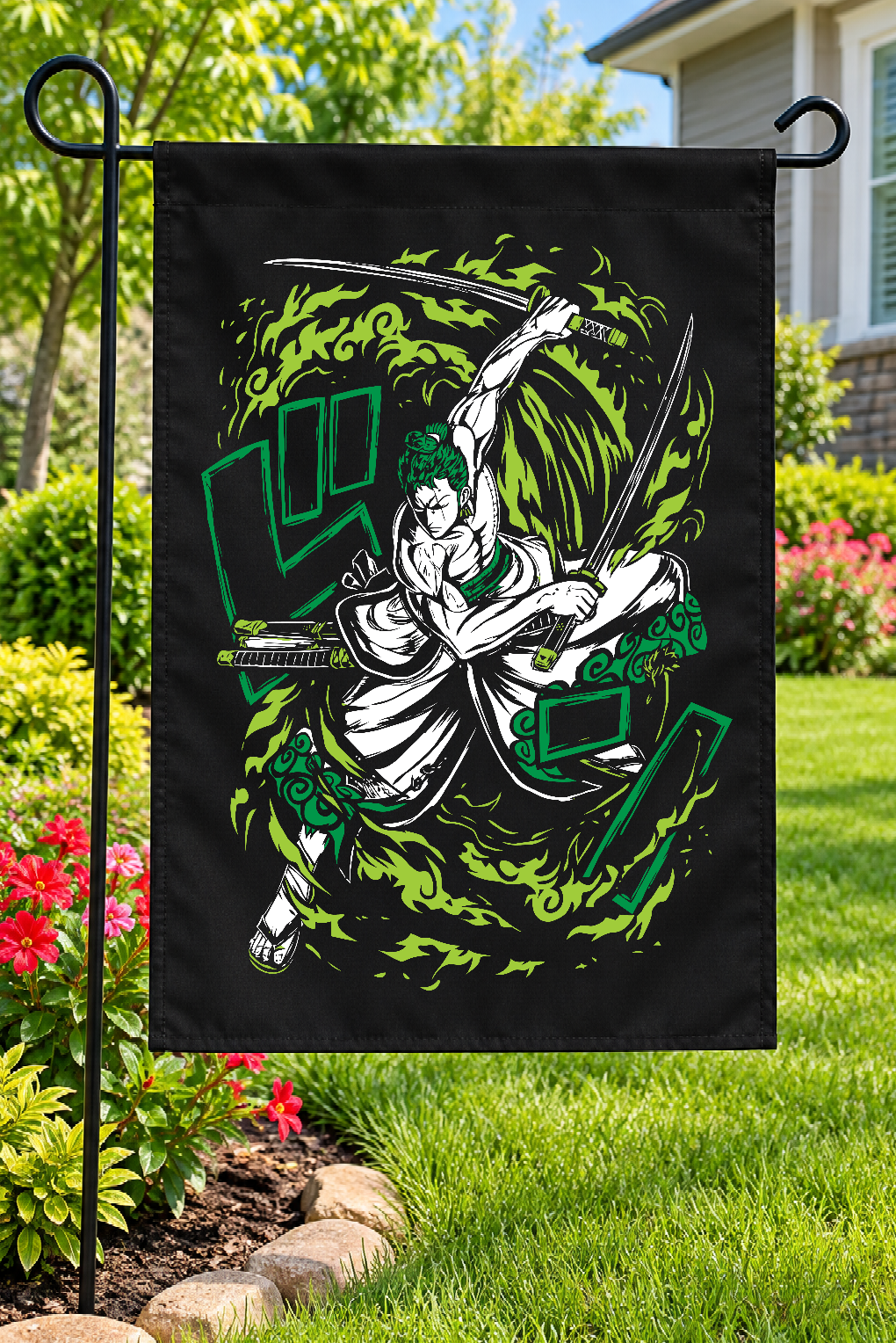 One Piece Roronoa Zoro Three-Sword Garden Flag – 12" × 18"