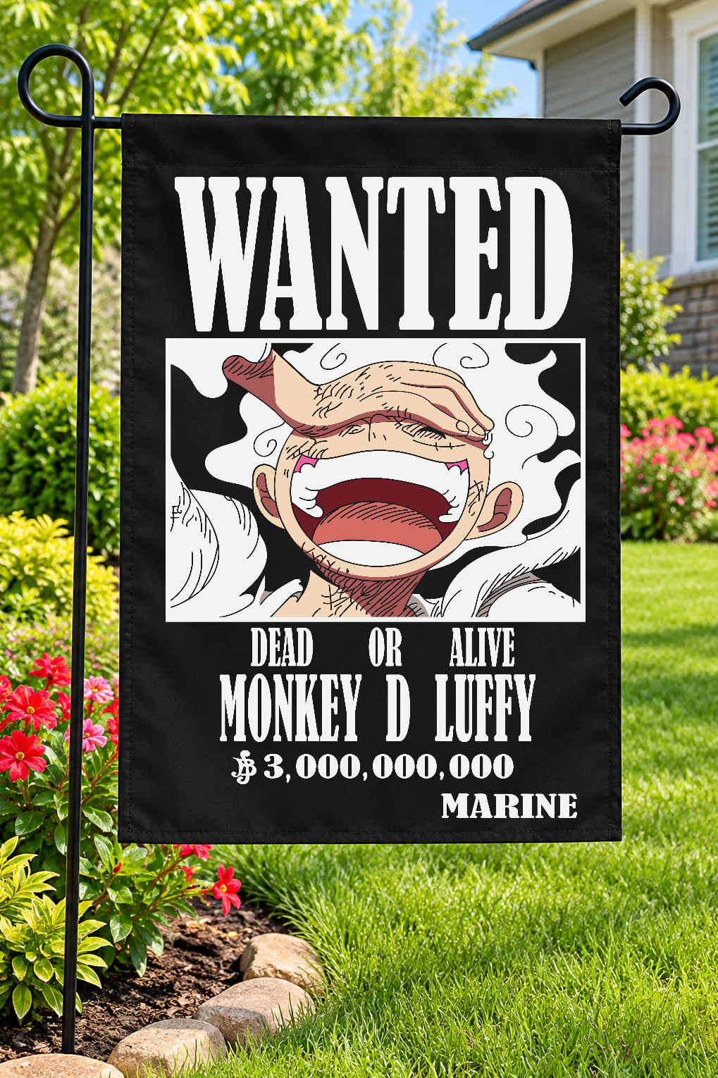 One Piece Monkey D. Luffy Wanted Poster Garden Flag – 12" × 18"