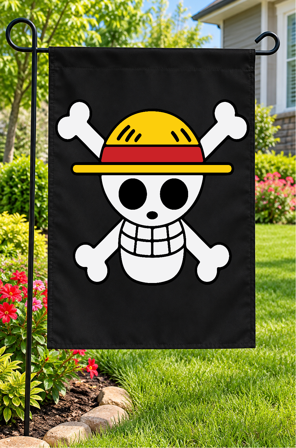 One Piece Straw Hat Jolly Roger Garden Flag – 12" × 18"
