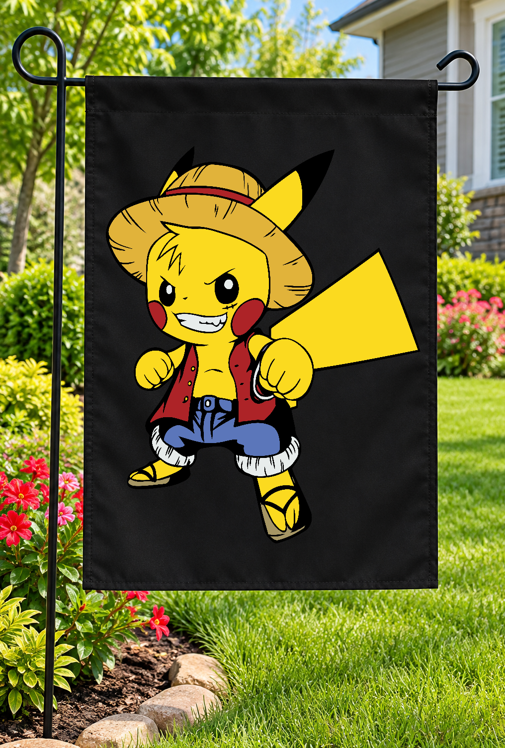 Pikachu x Luffy Pirate Crossover Garden Flag – 12" × 18"