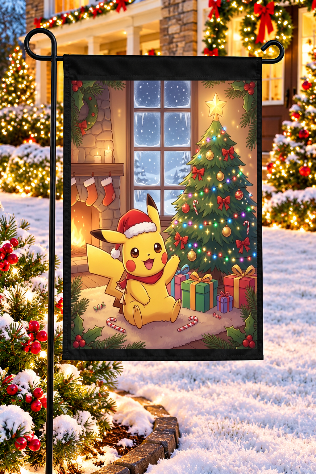 Pikachu Christmas Garden Flag – 12" × 18"