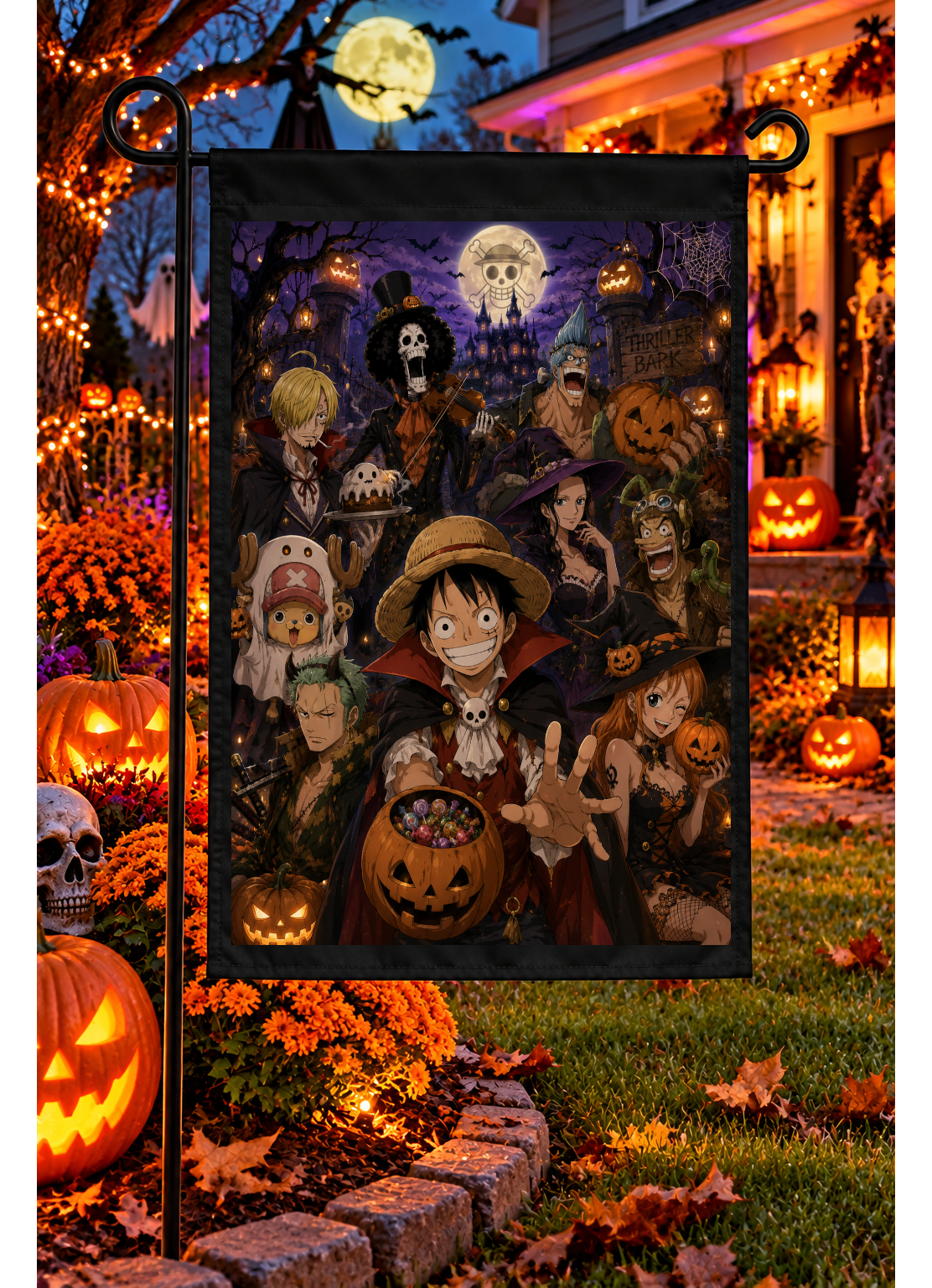 One Piece Straw Hat Crew Halloween Garden Flag – 12" × 18"